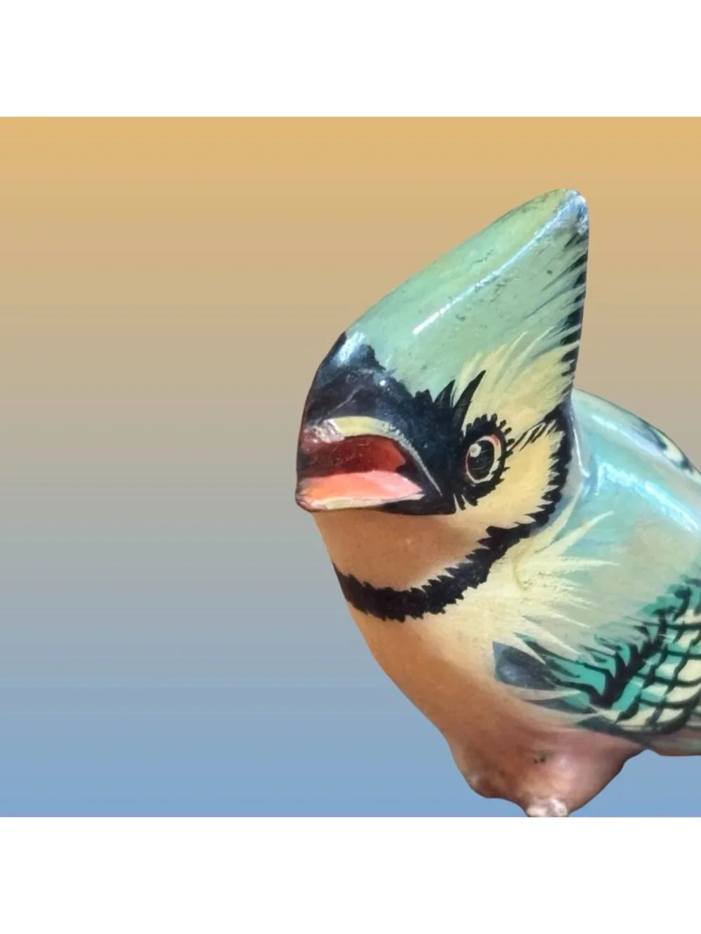 Takahashi Style Hand Painted Wood Blue Jay Bird Brooch Figural Pin Vintage Gift